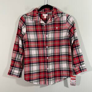 Cat & Jack Boys Christmas Plaid Long Sleeve Button Up Flannel Size M (8/10) NWT